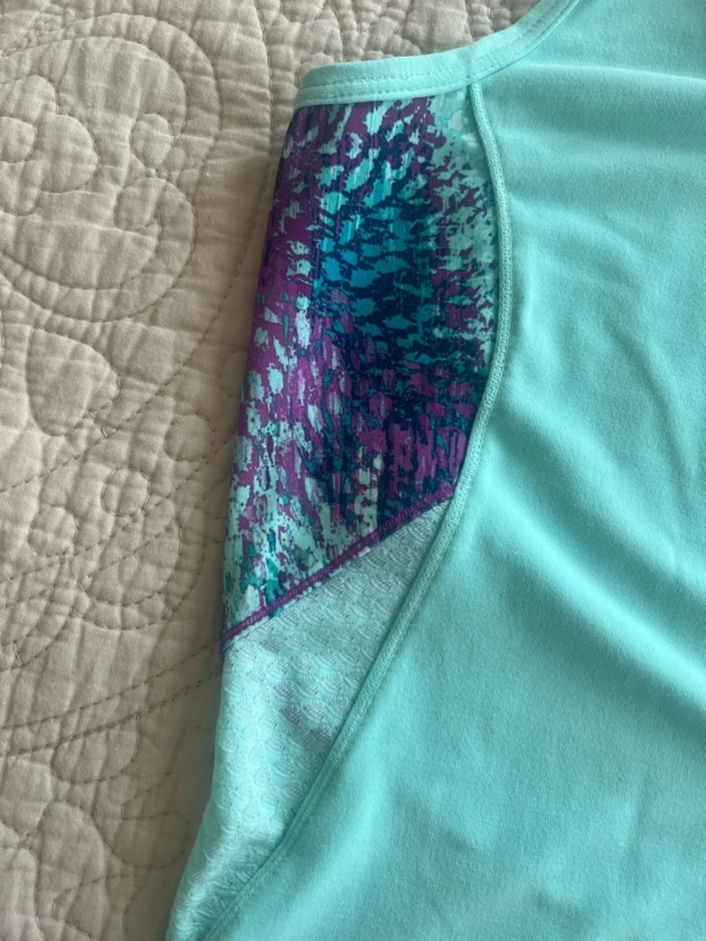 Fabletics Mint Racerback Tank with Patterned Insets - Picture 2 of 6